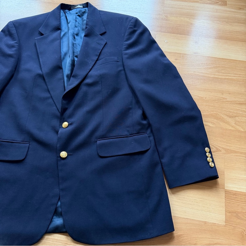 Lands’ End 100% wool MADE IN USA navy blue men’s suit jacket blazer 42 regular - Picture 3 of 8
